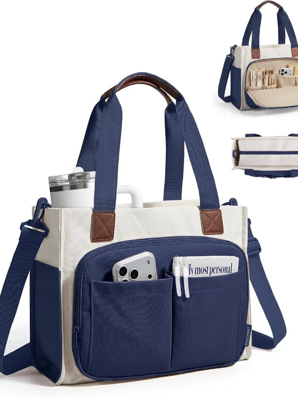 Canvas Tote Bag for Women, Small Work Tote Bag with Zipper